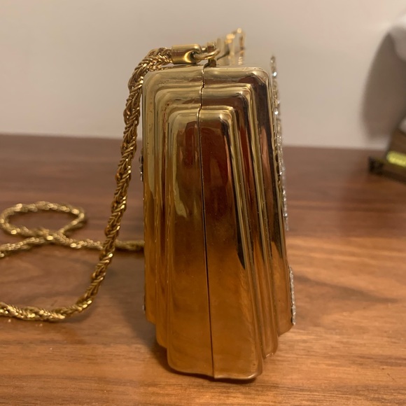 Saks Fifth Avenue Original Vintage Gold Rhinestone metallic Handbag Clutch Purse - Picture 10 of 11